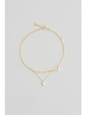 So CHIC Minimal Kalp 18 Ayar Sarı Altın Kaplama 19 Cm Gümüş Bileklik