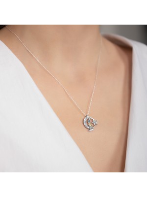 Hom Silver Jewelry 925 Ayar Gümüş Zirkon Taş Işlemeli Atatürk Motifli Ay Yıldız Kadın Kolye HSJ0005