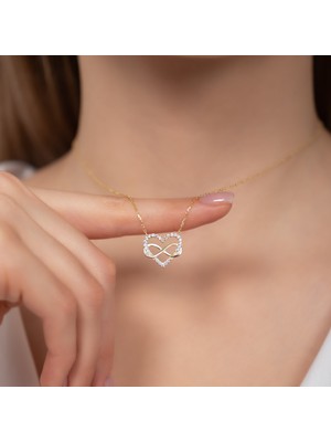 Hom Silver Jewelry 925 Ayar Gümüş Zirkon Taş Işlemeli Kalpli Sonsuzluk Kadın Kolye HSJ0007