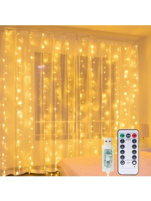 Home Dekor Hediye 8 Modlu (2 mt x 2 mt ) Perde LED 10 Sarkıtlı USB Li 2 Metre Kumandalı Peri LED