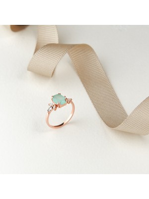 Siset Gümüş 925 Ayar Rose Kaplama Kalsedontaşlı Gümüş Yüzük