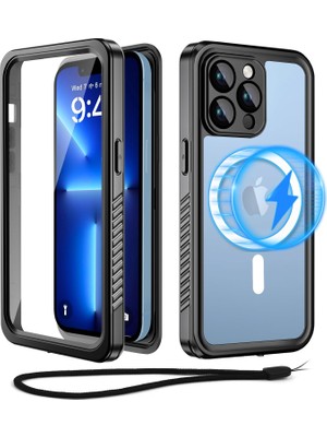 M.TK Moveteck Apple Iphone 13 Pro Kılıf 360 Derece Su Geçirmez Telefon Kılıfı Toz Geçirmez Zırh Tank Kapak Case Military Waterproof Magsafe Destekli Arkası Şeffaf Armour Ip-68