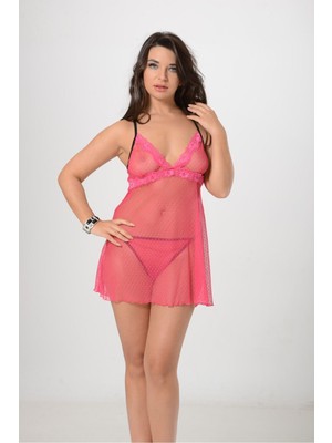 Tienda Elegante Pembe Tül Gecelik - 654