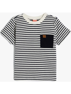 Koton Çizgili Kısa Kollu Pamuklu Tişört Erkek Çocuk Günlük Stil Lacivert Renk