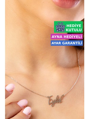 Jewelmim Eylül Gümüş İsimli Kolye 18 Ayar Beyaz Altın Kaplama Kişiye Özel İsim Yazılı 925 Ayar Kadın Gümüş İsimli Kolye Bayan İsimli Kolye Kişiye Özel İsim Kolye İsim Kolyesi