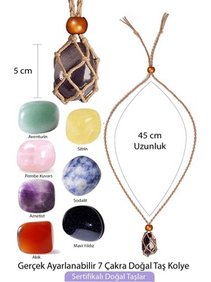 Tesbih Atölyesi Şifa Seti Makrome Örgülü 7 Çakra Doğal Taş Kolye Ayarlanabilir - Krem