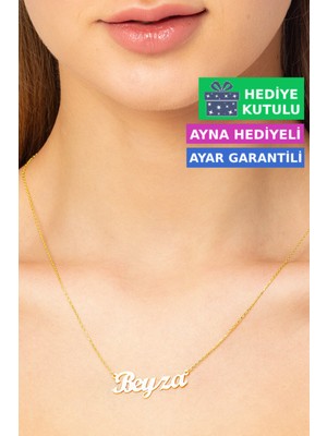 Jewelmim Beyza Gümüş İsimli Kolye 18 Ayar Sarı Altın Kaplama Kişiye Özel İsim Yazılı 925 Ayar Kadın Gümüş İsimli Kolye Bayan İsimli Kolye Kişiye Özel İsim Kolye İsim Kolyesi