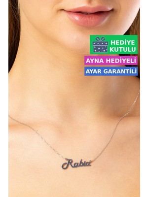 Jewelmim Rabia Gümüş İsimli Kolye 18 Ayar Beyaz Altın Kaplama Kişiye Özel İsim Yazılı 925 Ayar Kadın Gümüş İsimli Kolye Bayan İsimli Kolye Kişiye Özel İsim Kolye İsim Kolyesi