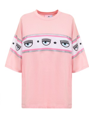 Chiara Ferragni Bisiklet Yaka Baskılı Pembe Kadın T-Shirt 75CBHF01