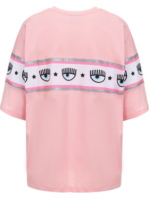 Chiara Ferragni Bisiklet Yaka Baskılı Pembe Kadın T-Shirt 75CBHF01