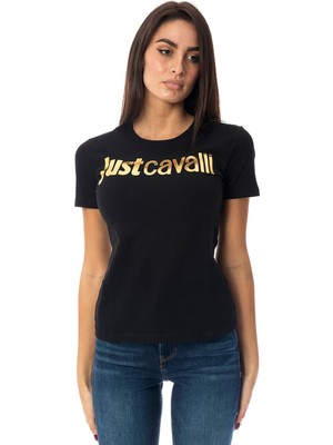 Just Cavalli Bisiklet Yaka Baskılı Siyah Kadın T-Shirt 75PAHT04