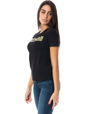 Just Cavalli Bisiklet Yaka Baskılı Siyah Kadın T-Shirt 75PAHT04