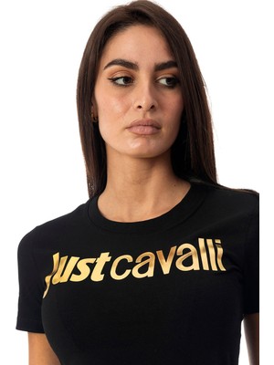 Just Cavalli Bisiklet Yaka Baskılı Siyah Kadın T-Shirt 75PAHT00