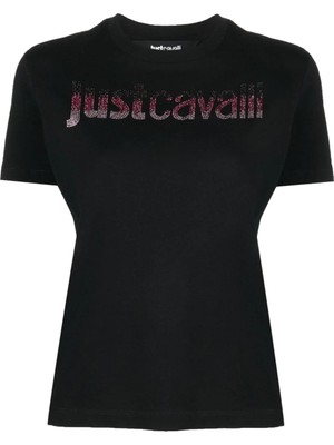 Just Cavalli Bisiklet Yaka Baskılı Siyah Kadın T-Shirt 75PAHE00