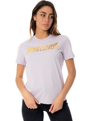 Just Cavalli Bisiklet Yaka Baskılı Beyaz Kadın T-Shirt 75PAHT00