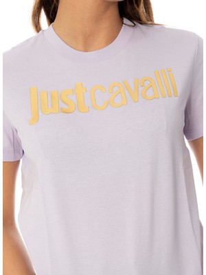 Just Cavalli Bisiklet Yaka Baskılı Beyaz Kadın T-Shirt 75PAHT00