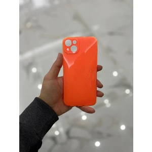 Apple iPhone 15 Plus Kamera Korumalı Simli Renkli Turuncu Silikon Kılıf