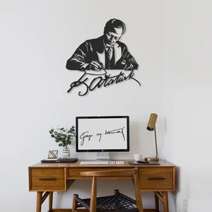 Atatürk ve Imza Metal Duvar Tablosu - Atatürk Hediyelik - Atatürk ve Imza - Atatürk Dekor -APT761