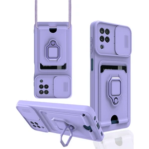 M.TK Moveteck Galaxy S24 Plus Kılıf Kamera Sürgülü Lens Korumalı Kartvizitli Silikon Kapak ip Boyun Askılı