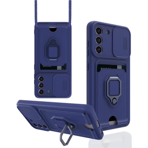 M.TK Moveteck Samsung Galaxy S21 Fe Kılıf Kamera Lens Korumalı Sürgülü Askılı Silikon Ip Boyun Askılı Kartvizitli Cüzdan Yumuşak Silikon Yüzüklü Standlı Military Zırh Tank Armor Telefon Kılıfı Kızaklı