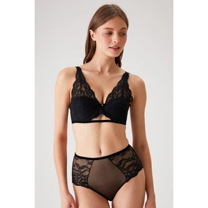 Pierre Cardin Siyah 4840 Cenova Soft Push Up Dolgulu Dantelli Sütyen ve Yüksek Bel Külot Iç Çamaşır Takımı
