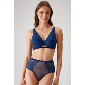 Pierre Cardin Lacivert 4840 Cenova Soft Push Up Dolgulu Dantelli Sütyen ve Yüksek Bel Külot Iç Çamaşır Takımı