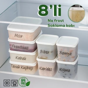 02 8 Li Çok Amaçlı Kapaklı Derin Dondurucu Etiketli Saklama Kabı Seti Gıda Erzak Saklama Kabı 0,65 - 0,38 Lt