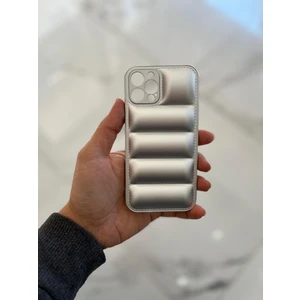 Apple iPhone 12 Pro Uyumlu Şişme Puffer Silikon Kılıf Gümüş Gri