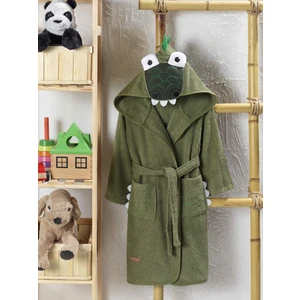Ely Parker Kapüşonlu Çocuk Bornoz Pamuklu Kız-Erkek Bebek Çocuk Bornozu Hayvan Timsah Yeşil
