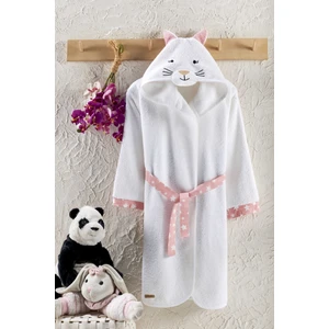 Ely Parker Bebek Çocuk Bornoz Pamuklu Beyaz Kapüşonlu Hayvan Nakışlı