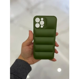 Apple iPhone 12 Promax Uyumlu Şişme Puffer Silikon Kılıf Haki Yeşil
