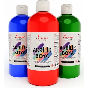 Red Rose Kırmızı Mavi Yeşil Akrilik Boya 3'lü Set 3 x 500 gr Dekoratif Hobi Amaçlı Sanatsal Canlı Renkler