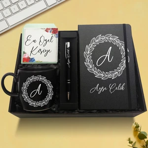 As Company Kişiye Özel Siyah Defter & Siyah Kupa & Siyah Kalem Hediye Seti