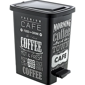 Plastik 25 Lt Slim Pedallı Çöp Kovası Siyah Beyaz Yazı Desenli (Iç Kovalı)