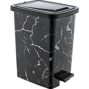Plastik 25 Lt Slim Pedallı Çöp Kovası Siyah Mermer Desenli (Iç Kovalı)