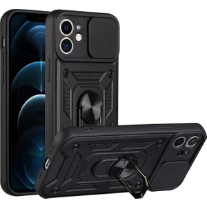 M.TK Moveteck Apple Iphone 11 Kılıf Kamera Korumalı Sürgülü Yüzüklü Standlı