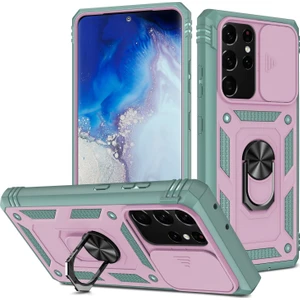 Seashell Digital Samsung Galaxy NOTE20 Için Ultra 5g Koruyucu Telefon Kasası Kickstand Card Tutucu Sürgülü Kamera Kapak Pembe/yeşil (Yurt Dışından)