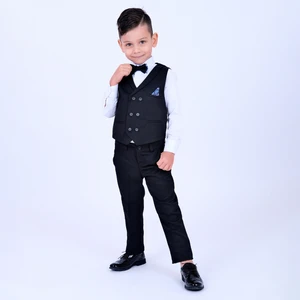 Merdia Kids Erkek Çocuk Takım Elbise Smokin 6 Düğmeli Şal Yaka Mendilli Yelek, Gömlek, Pantolon, Papyon