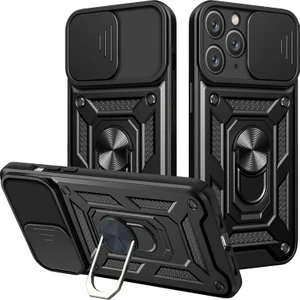 M.TK Moveteck Apple Iphone 13 Pro Max Kılıf Kamera Korumalı Sürgülü Yüzüklü Standlı