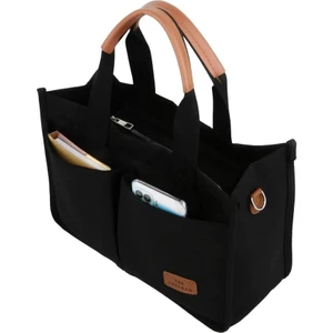 Kanvas Kumaş Önü Cepli Tote Bag El ve Omuz Çantası