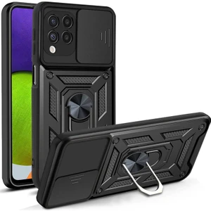 M.TK Moveteck Samsung Galaxy A12 / M12 Kılıf Kamera Korumalı Sürgülü Yüzüklü Standlı