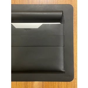 MAT DERİ Siyah Hakiki Deri Çanta Macbook Pro ve Air Uyumlu 13.3/13 Inç Kılıf