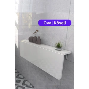 Kydonia Home 60X110 cm Oval Köşeli Mat Beyaz Sabit Raflı Duvara Monte Kırma Katlanır Mutfak Masası