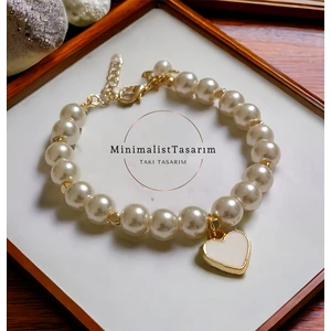 Minimalist Tasarım İnci Kalpli Bileklik