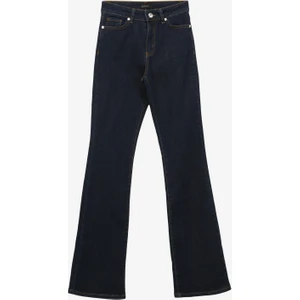 Normal Bel Geniş Paça Flare Koyu İndigo Kadın Denim Pantolon F4SL-PNT0094