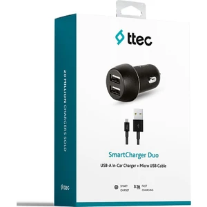 2CKS21MS Smartcharger Duo 3.1A Arac Sarj Aletı Cıft USB + Mıcro USB Kablo Sıyah