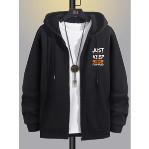 Relax Family Xf Erkek Siyah Kışlık Kapişonlu Fermuarlı Sweatshirt Ceket