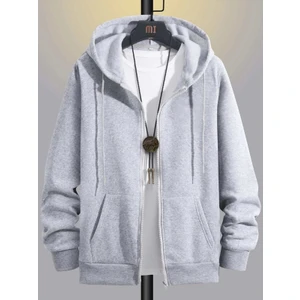 Relax Family Xf Erkek Gri Kışlık Kapişonlu Fermuarlı Sweatshirt