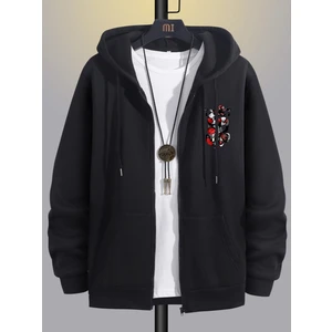 Relax Family Xf Erkek Siyah Kışlık Kapişonlu Fermuarlı Sweatshirt Ceket