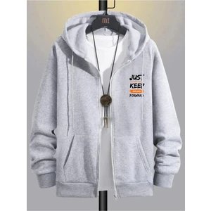 Relax Family Xf Erkek Gri Kışlık Kapişonlu Fermuarlı Sweatshirt Ceket